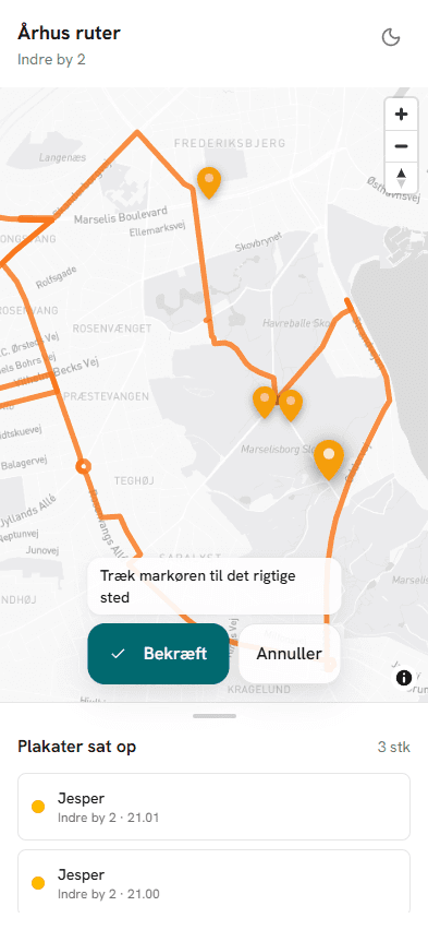 Feltholdets rute-visning på mobil