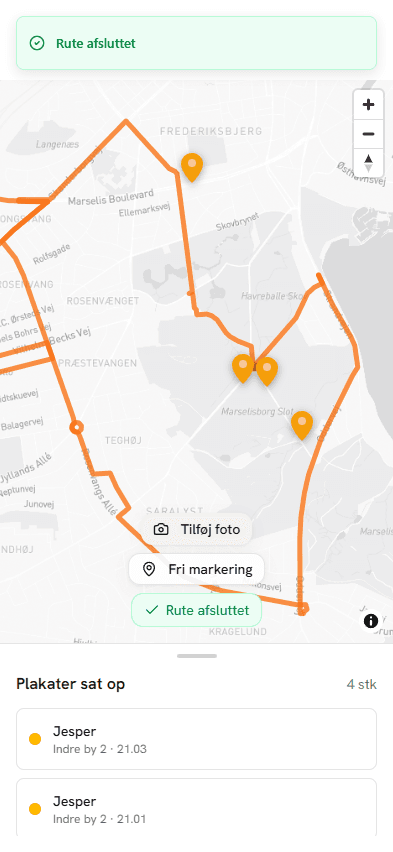 Rute markeret som afsluttet på mobilen