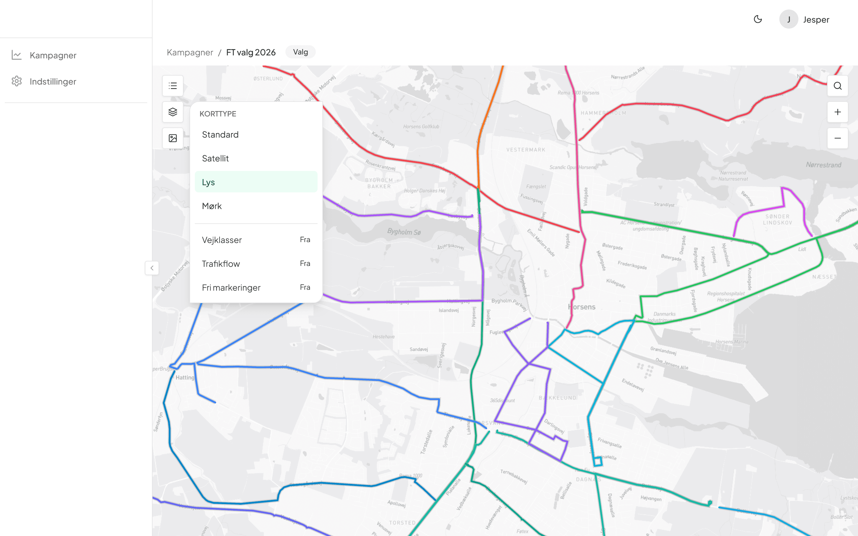 Kortstil-vælger med ruter i Horsens