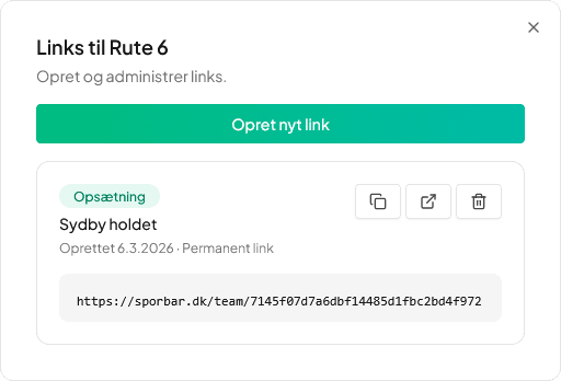 Delning af rute-link på mobil