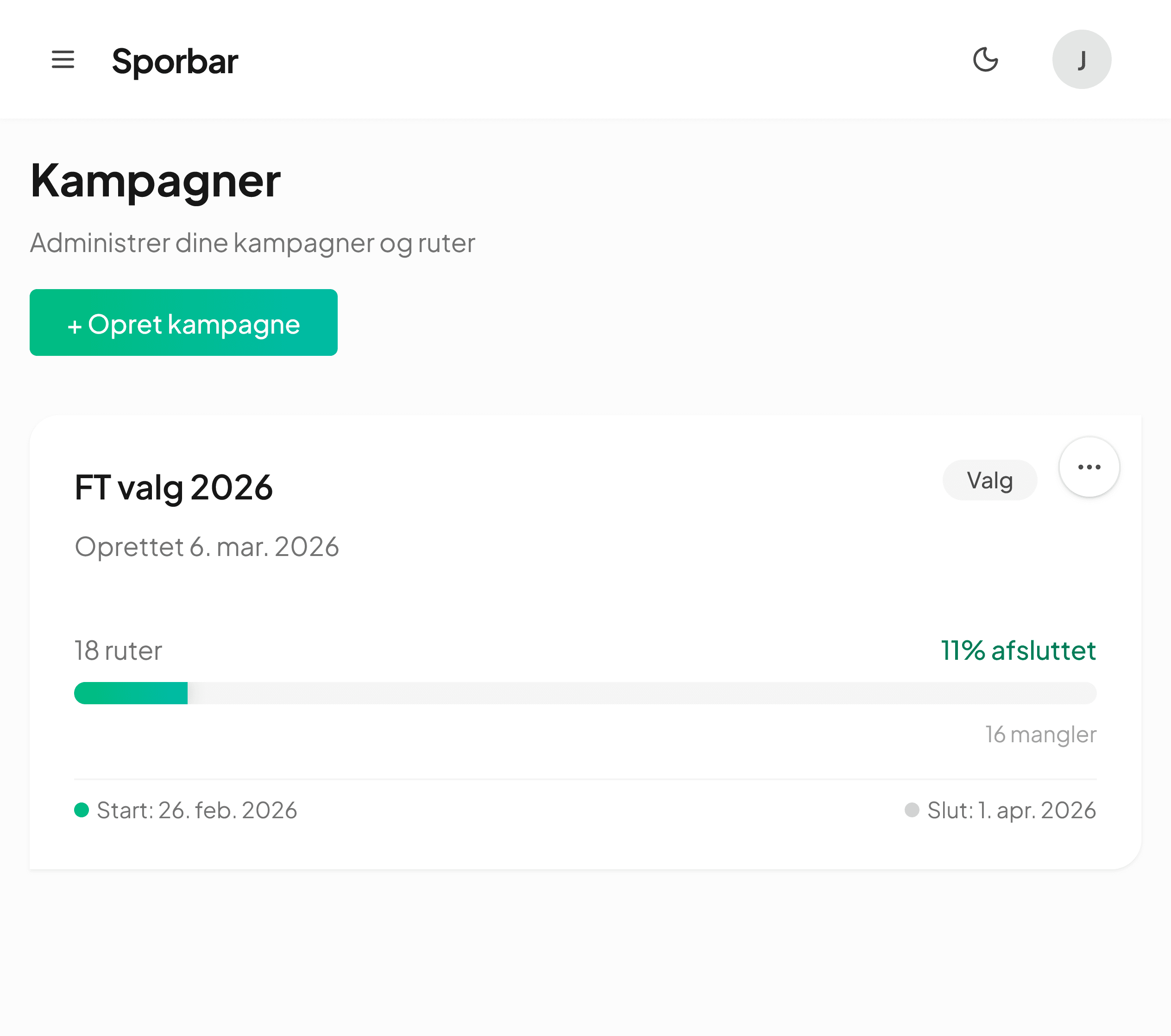 Sporbar dag-tema med rutestatus
